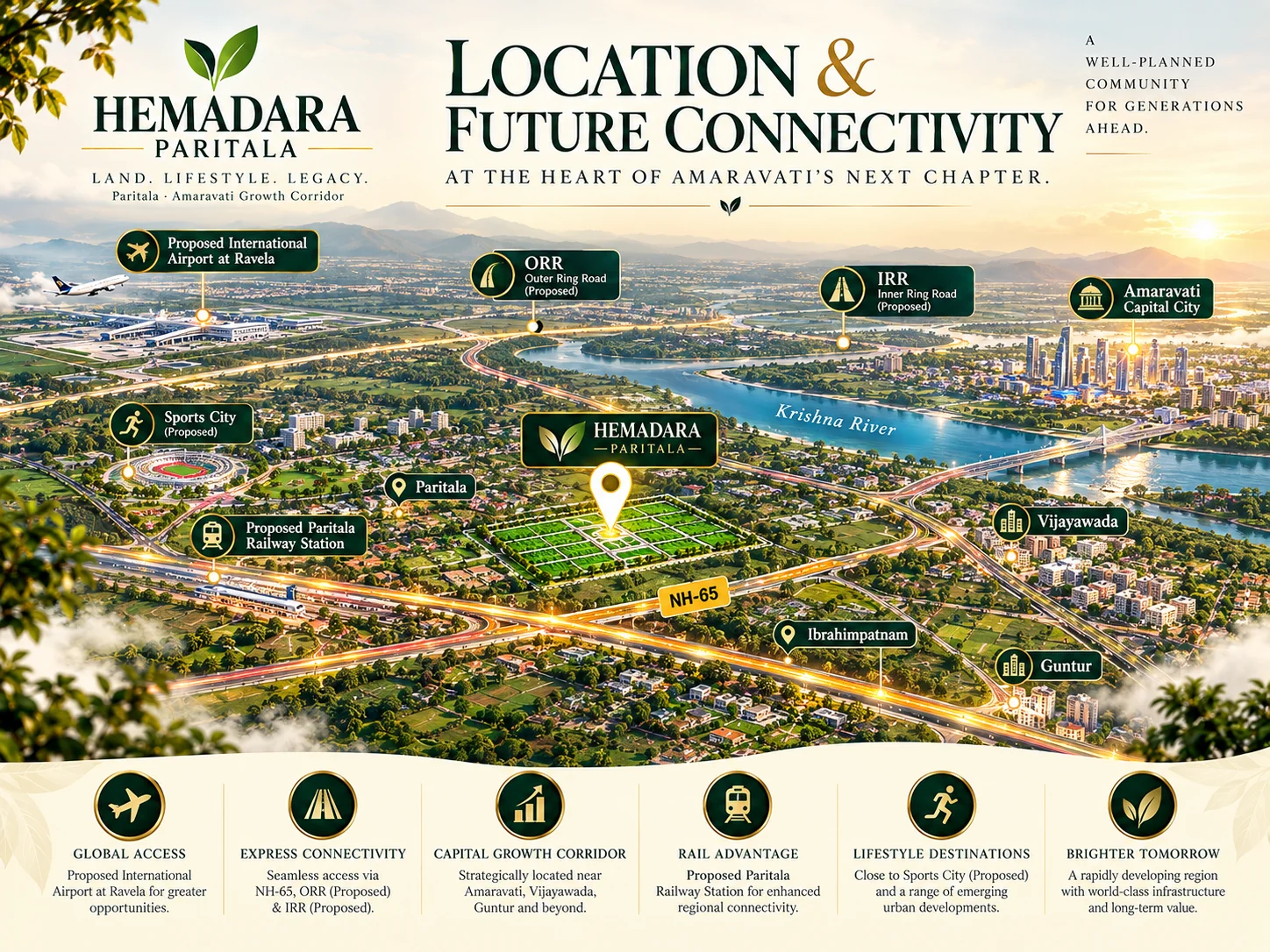 Conceptual aerial visualization of a developing urban region